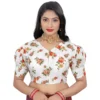 Women's Cotton Blend Floral Readymade Blouse (Orange, Size: Free Size)