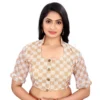 Women's Cotton Blend Checks Readymade Blouse (Beige, Size: Free Size)