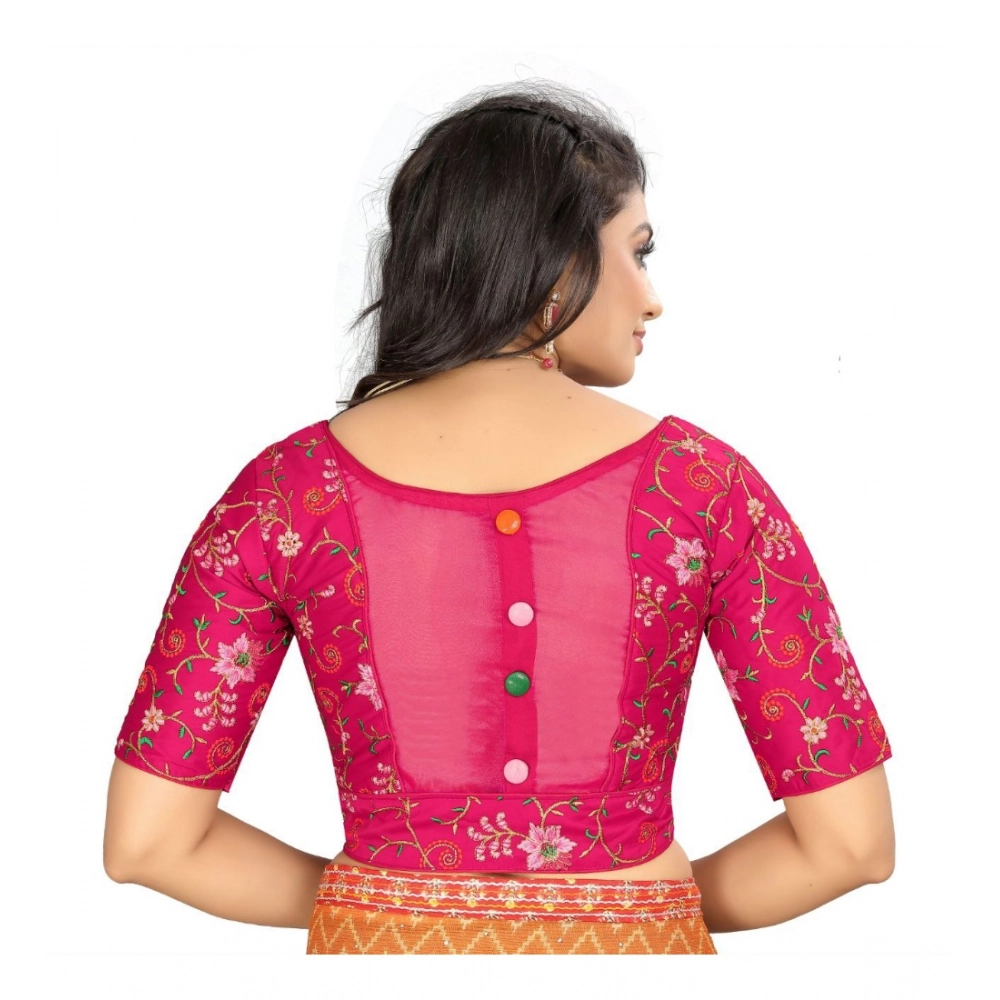 Women's Satin Floral Readymade Blouse (Pink, Size: Free Size) - Image 4
