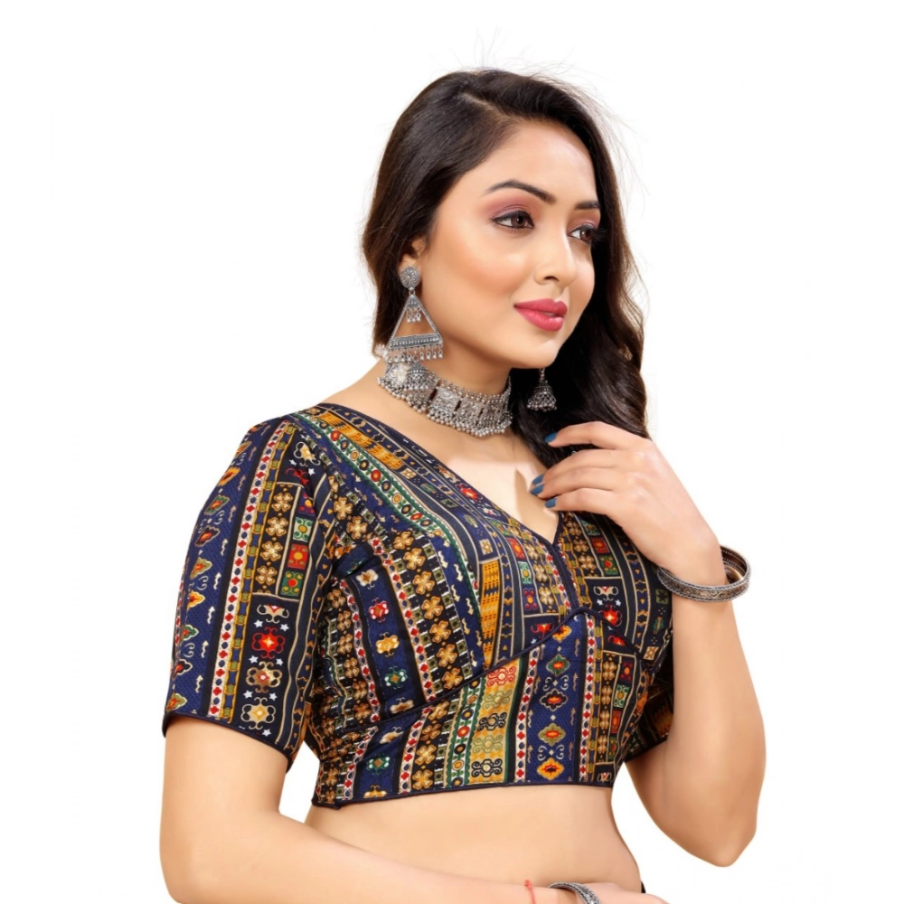 Women's Cotton Blend Plain Readymade Blouse (Navy Blue, Size: Free Size) - Image 2