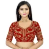 Women's?Velvet Embroidery Readymade Blouse (Red, Size: Free Size)