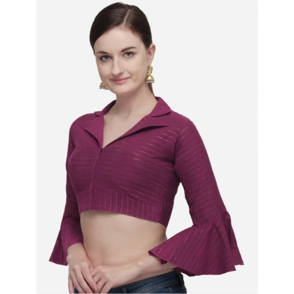 Women's Cotton Striped Readymade Blouse (Magenta, Size: Free Size) - Image 3