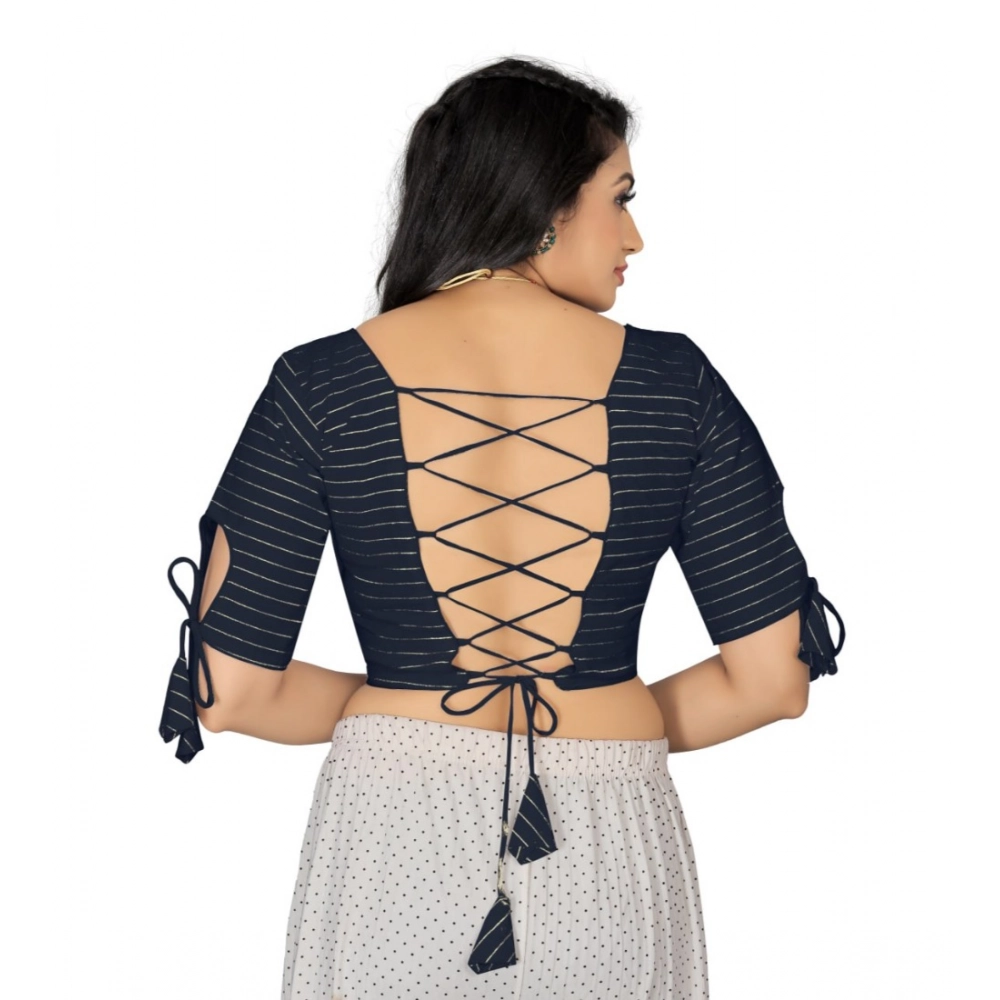 Women's Cotton Thread Work Readymade Blouse (Navy Blue, Size: Free Size) - Image 4