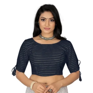 Women's Cotton Thread Work Readymade Blouse (Navy Blue, Size: Free Size)