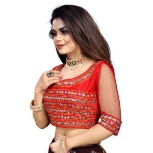 Alternative view of Women's Phantom Silk Embroidery Readymade Blouse (Red, Size: Free Size)