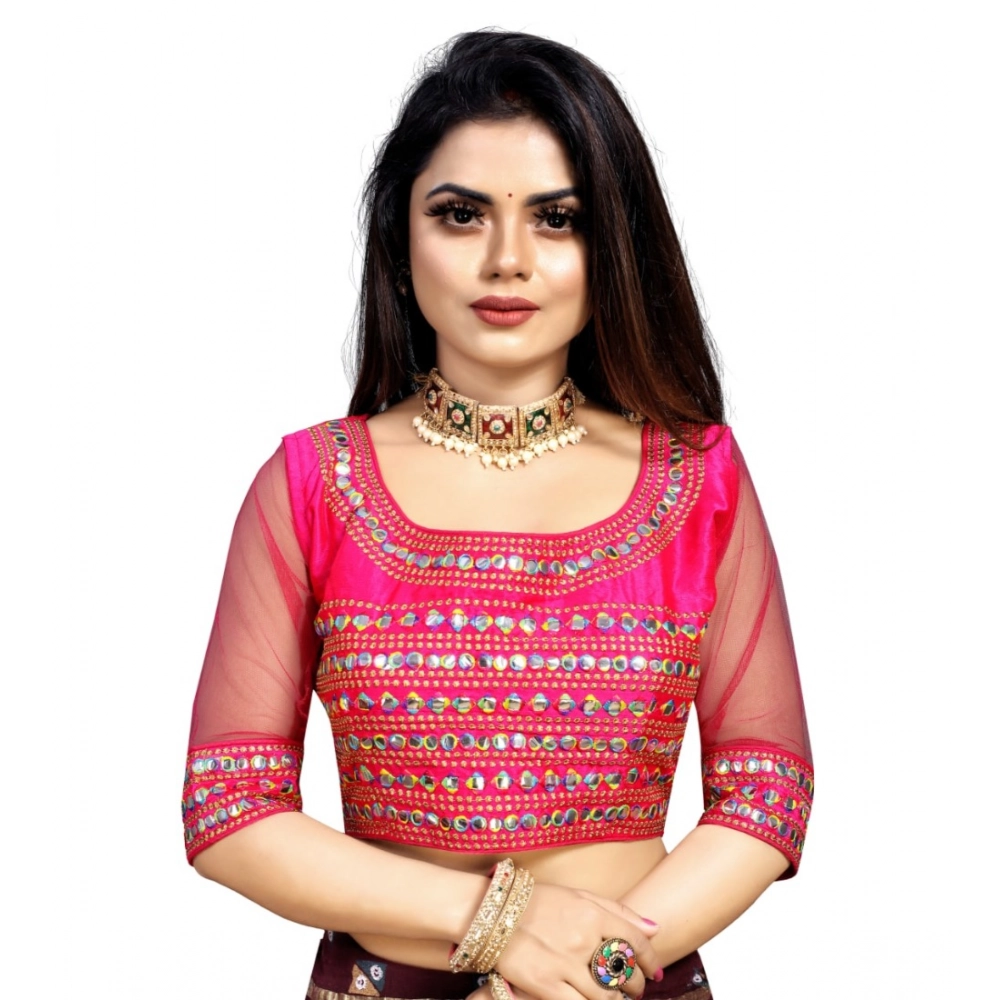 Women's Phantom Silk Embroidery Readymade Blouse (Pink, Size: Free Size)