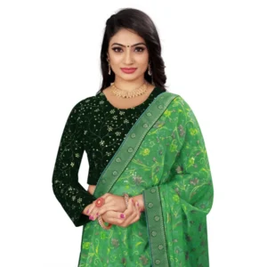 Alternative view of Women's Velvet Embroidery Readymade Blouse (Green, Size: Free Size)