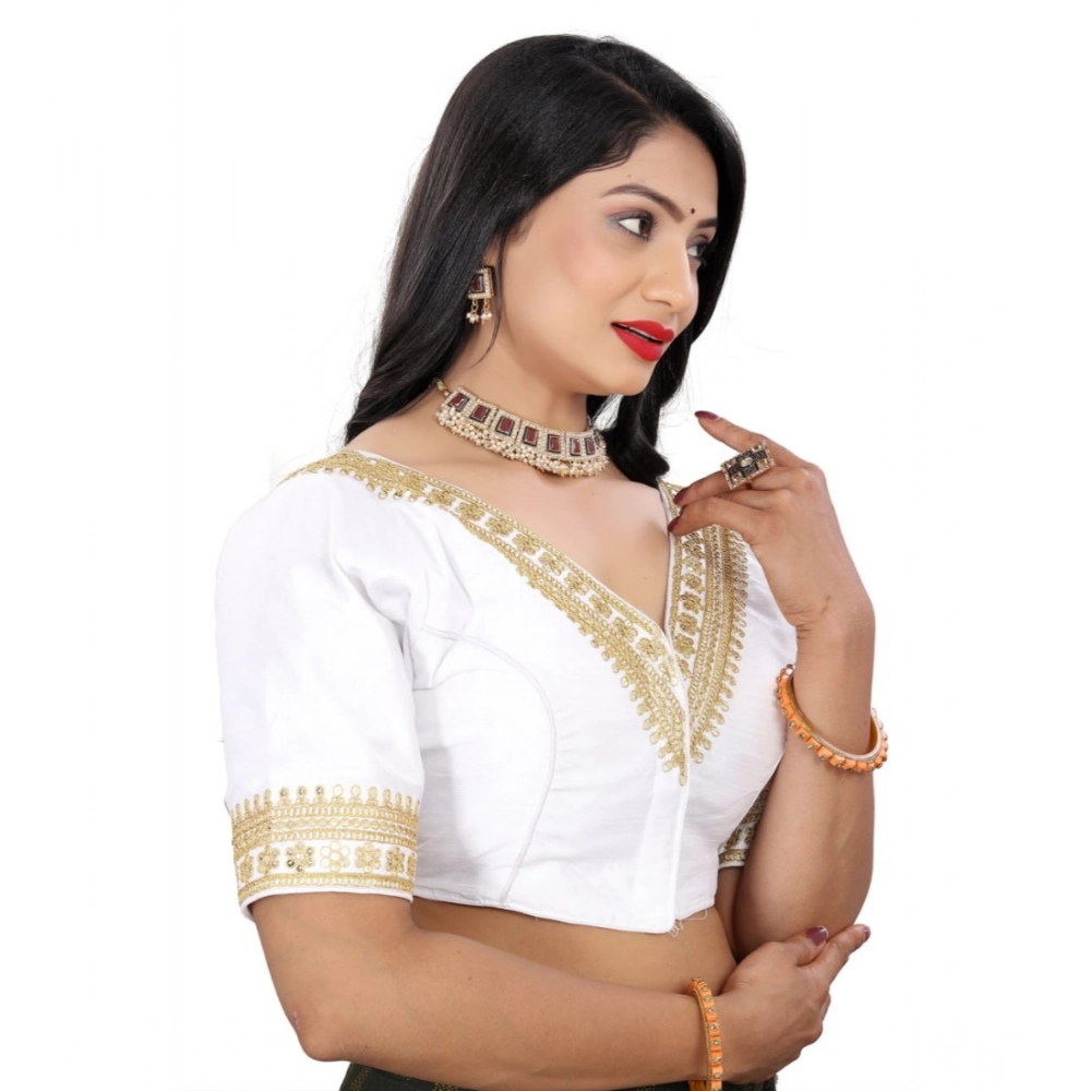 Women's Banglory Embroidery Readymade Blouse (White, Size: Free Size) - Image 4