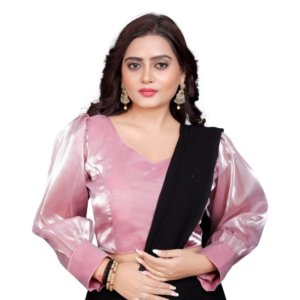 Women's Organza Plain Readymade Blouse (Baby Pink, Size: Free Size)