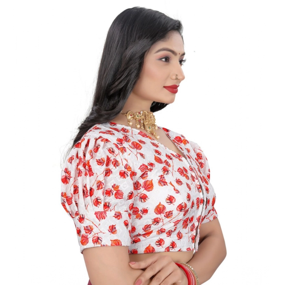 Women's Cotton Blend Floral Readymade Blouse (Red, Size: Free Size) - Image 3