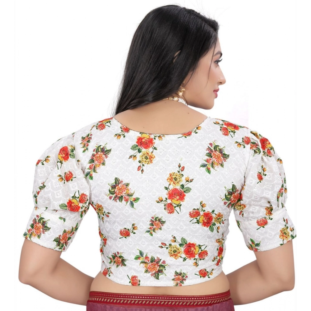Women's Cotton Blend Floral Readymade Blouse (Orange, Size: Free Size) - Image 4