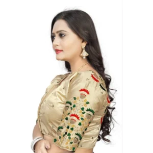 Alternative view of Women's Malai Silk Floral Readymade Blouse (Cream, Size: Free Size)