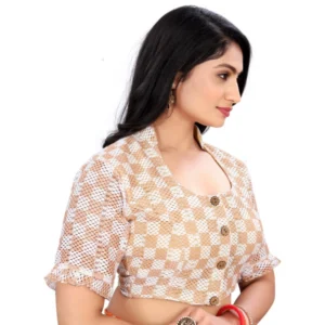 Alternative view of Women's Cotton Blend Checks Readymade Blouse (Beige, Size: Free Size)