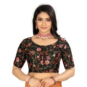 Women's Satin Floral Readymade Blouse (Black, Size: Free Size)