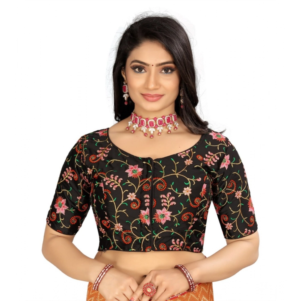 Women's Satin Floral Readymade Blouse (Black, Size: Free Size)