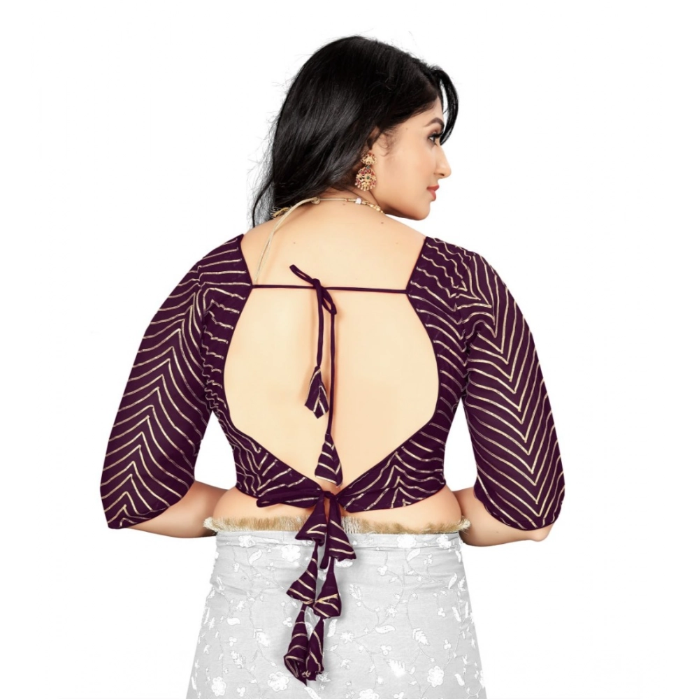 Women's Georgette Embroidery Readymade Blouse (Purple, Size: Free Size) - Image 4