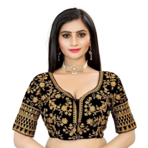 Women's Velvet Embroidery Readymade Blouse (Black, Size: Free Size)
