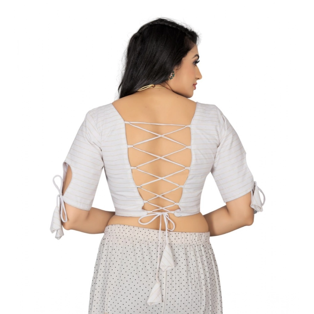 Women's Cotton Thread Work Readymade Blouse (White, Size: Free Size) - Image 4