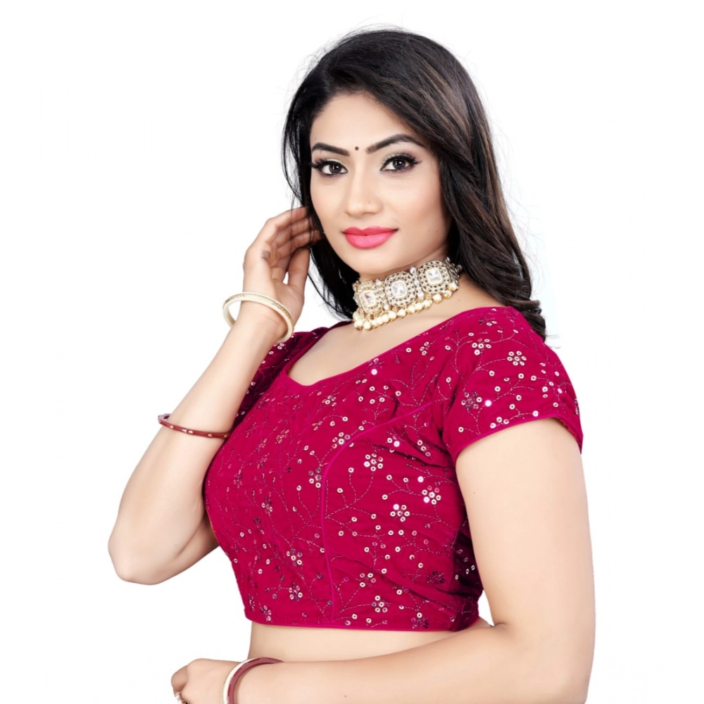 Women's Velvet Sequins Readymade Blouse (Pink, Size: Free Size) - Image 3