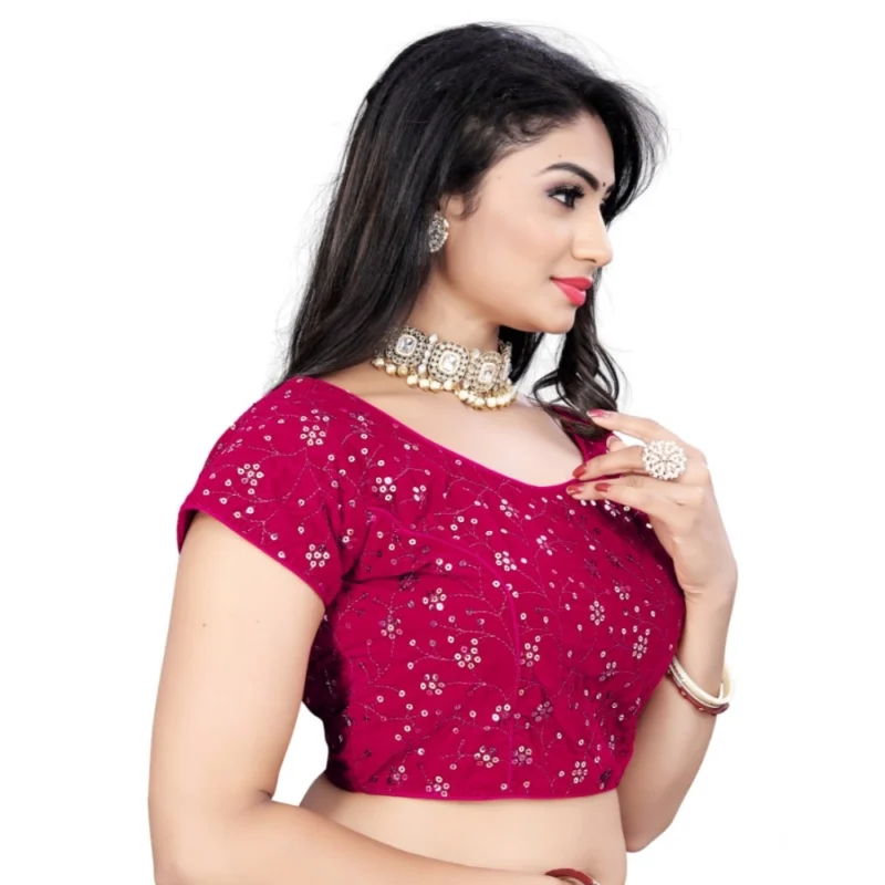 Alternative view of Women's Velvet Sequins Readymade Blouse (Pink, Size: Free Size)