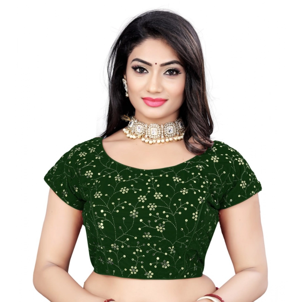 Women's Velvet Sequins Readymade Blouse (Green, Size: Free Size)