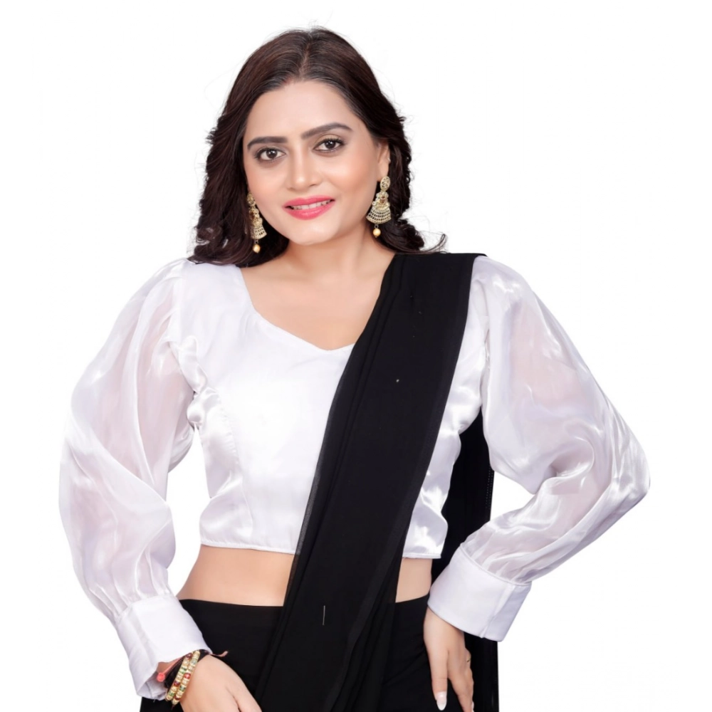 Women's?Organza Plain Readymade Blouse (White, Size: Free Size)