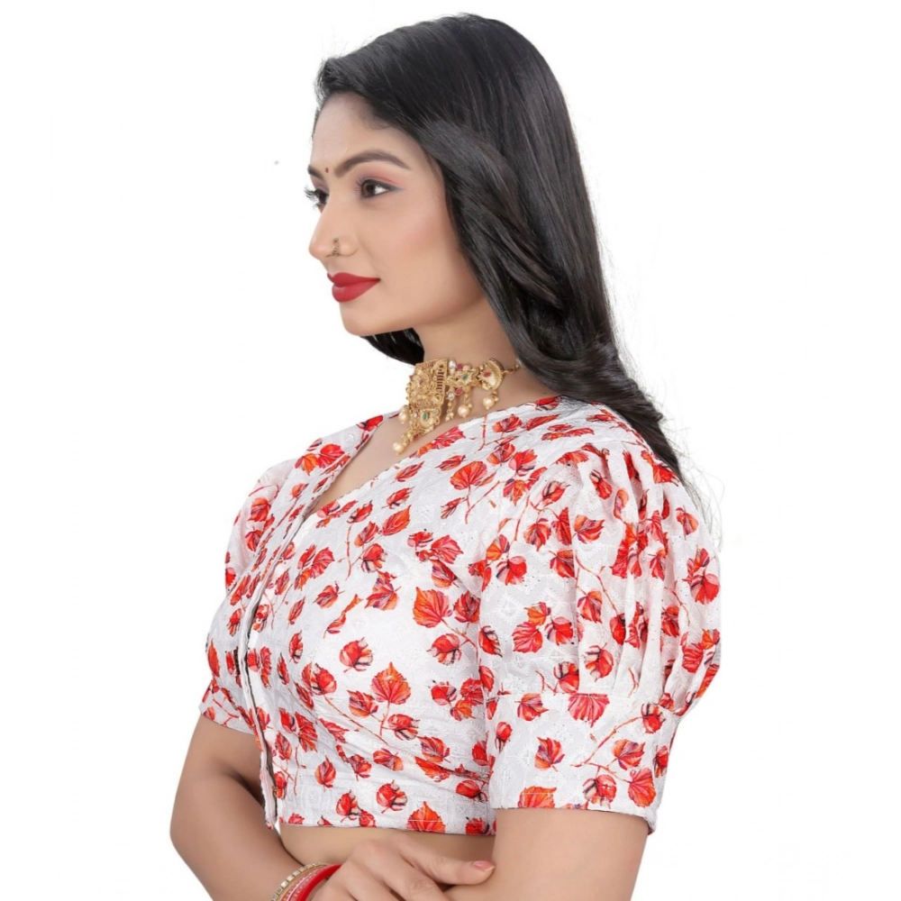 Women's Cotton Blend Floral Readymade Blouse (Red, Size: Free Size) - Image 2
