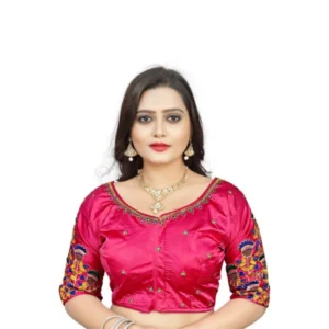 Women's Malai Silk Floral Readymade Blouse (Pink, Size: Free Size)