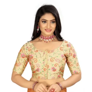 Women's Satin Floral Readymade Blouse (Beige, Size: Free Size)