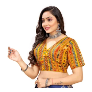 Alternative view of Women's Cotton Blend Plain Readymade Blouse (Mustard, Size: Free Size)