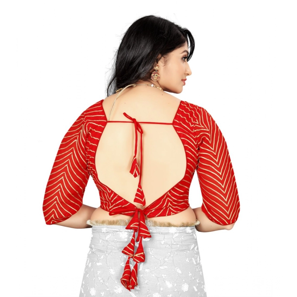 Women's Georgette Embroidery Readymade Blouse (Red, Size: Free Size) - Image 4