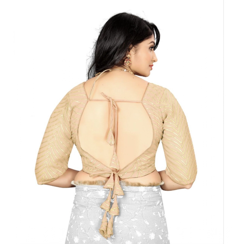 Women's Georgette Embroidery Readymade Blouse (Cream, Size: Free Size) - Image 4