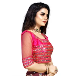 Alternative view of Women's Phantom Silk Embroidery Readymade Blouse (Pink, Size: Free Size)