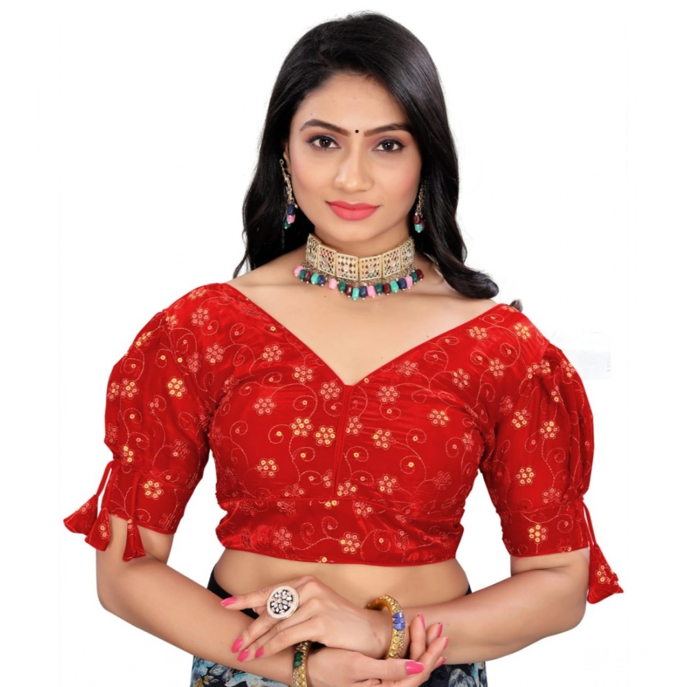 Women's Jimmy Choo Embroidery Readymade Blouse (Red, Size: Free Size)