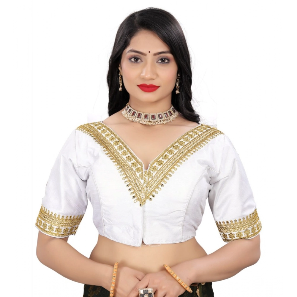 Women's Banglory Embroidery Readymade Blouse (White, Size: Free Size)