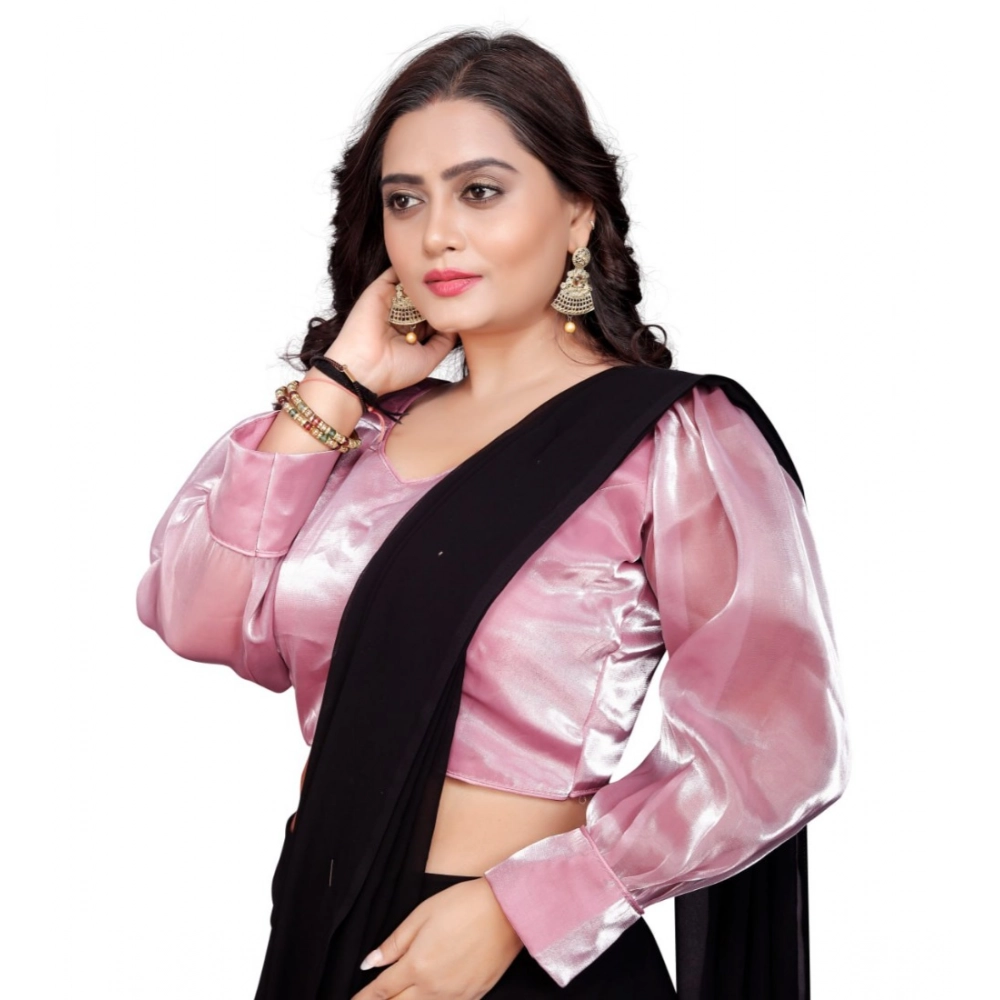 Women's Organza Plain Readymade Blouse (Baby Pink, Size: Free Size) - Image 3