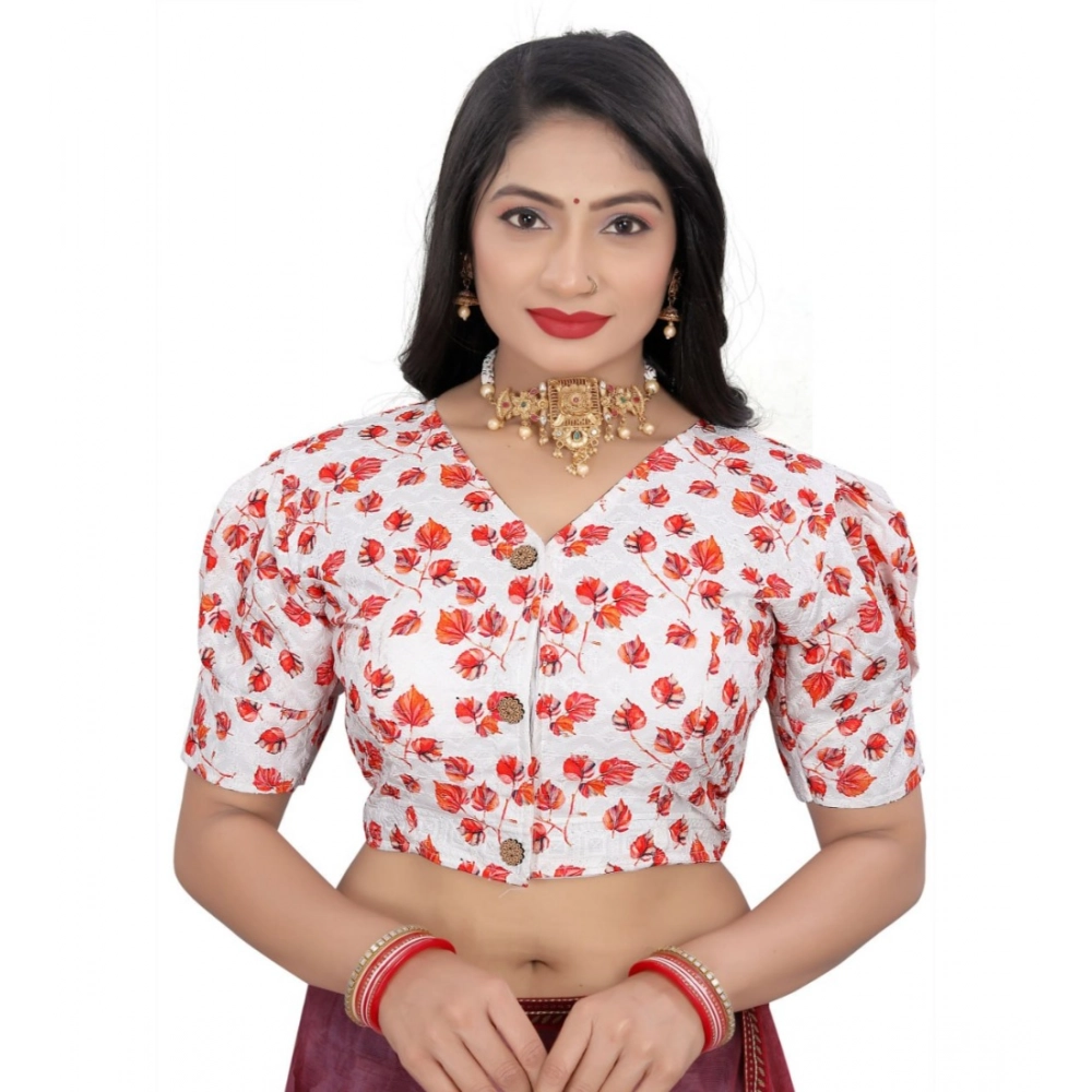 Women's Cotton Blend Floral Readymade Blouse (Red, Size: Free Size)