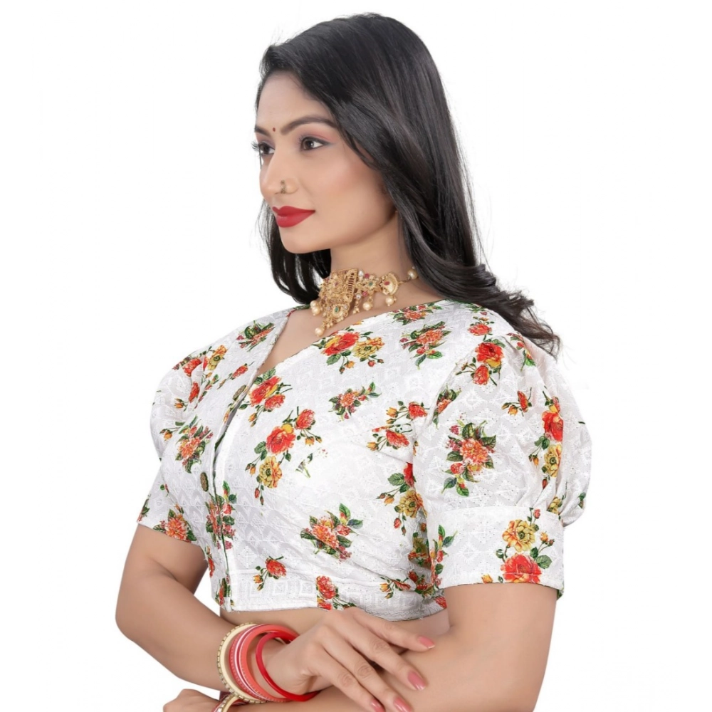 Women's Cotton Blend Floral Readymade Blouse (Orange, Size: Free Size) - Image 3