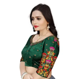 Alternative view of Women's Malai Silk Floral Readymade Blouse (Green, Size: Free Size)