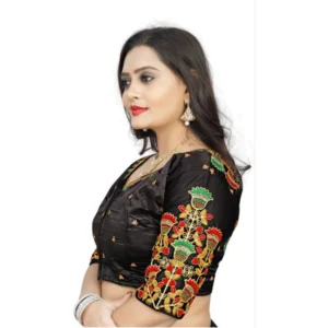 Alternative view of Women's Malai Silk Floral Readymade Blouse (Black, Size: Free Size)