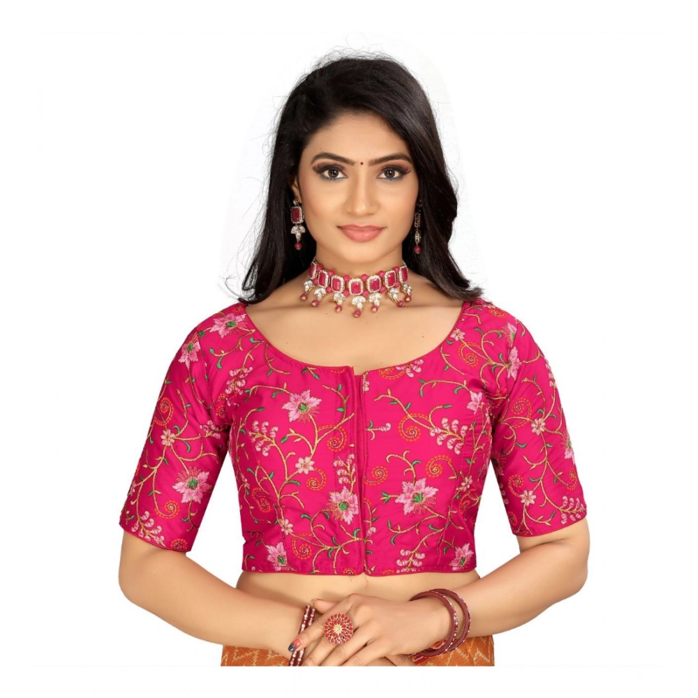 Women's Satin Floral Readymade Blouse (Pink, Size: Free Size)