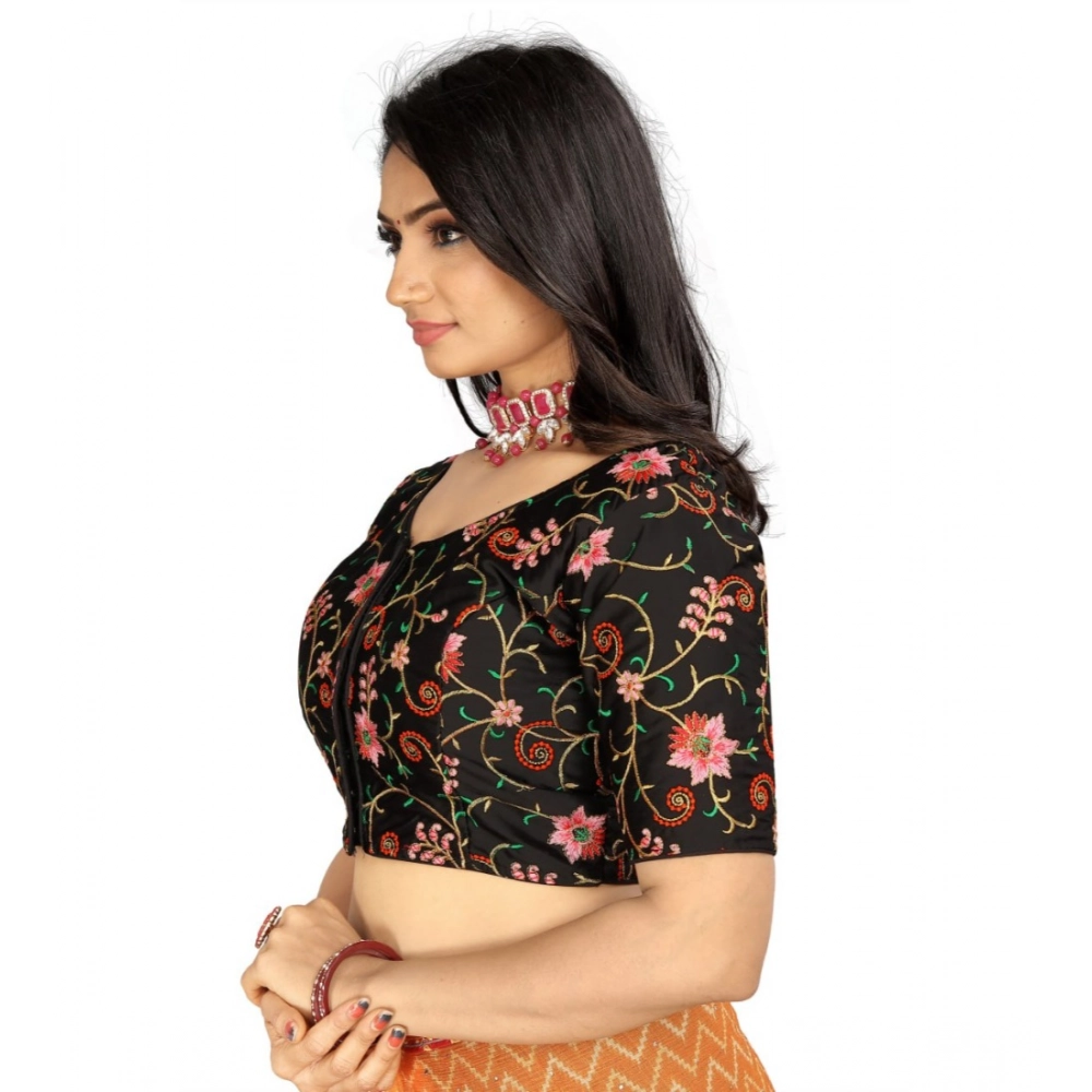 Women's Satin Floral Readymade Blouse (Black, Size: Free Size) - Image 3