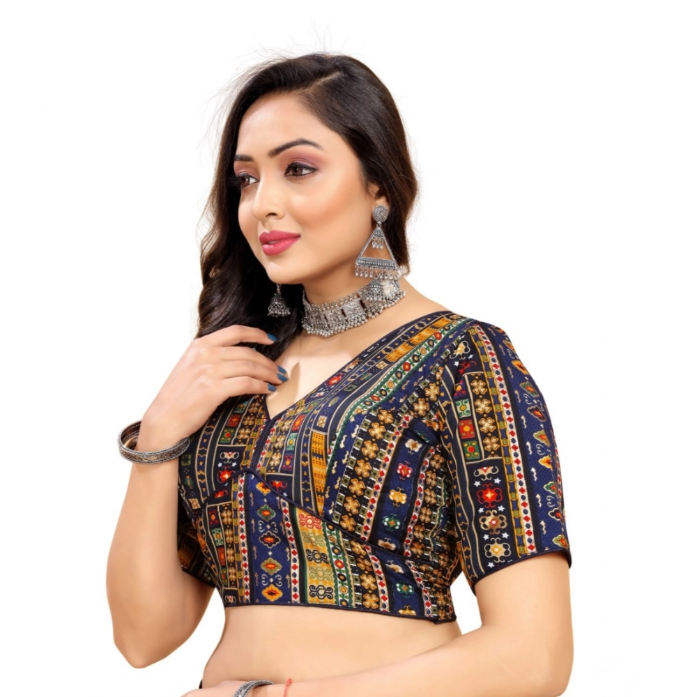 Women's Cotton Blend Plain Readymade Blouse (Navy Blue, Size: Free Size) - Image 3