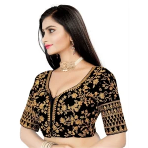 Alternative view of Women's Velvet Embroidery Readymade Blouse (Black, Size: Free Size)