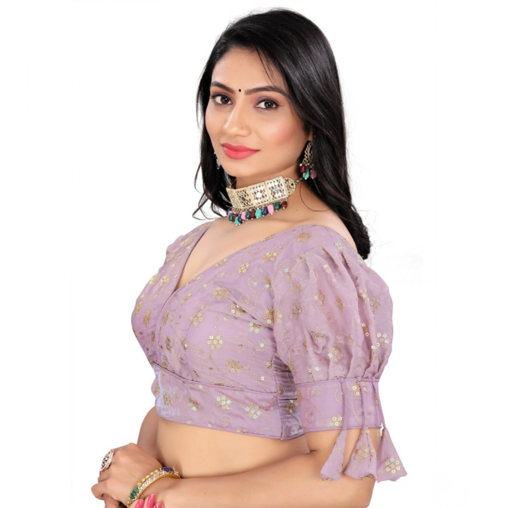 Women's Jimmy Choo Embroidery Readymade Blouse (Lavender, Size: Free Size) - Image 3