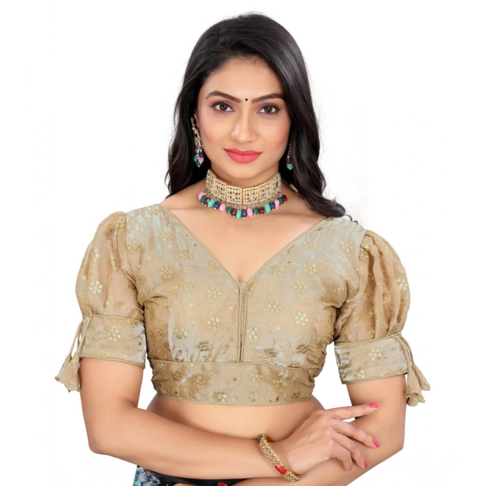 Women's Jimmy Choo Embroidery Readymade Blouse (Beige, Size: Free Size)