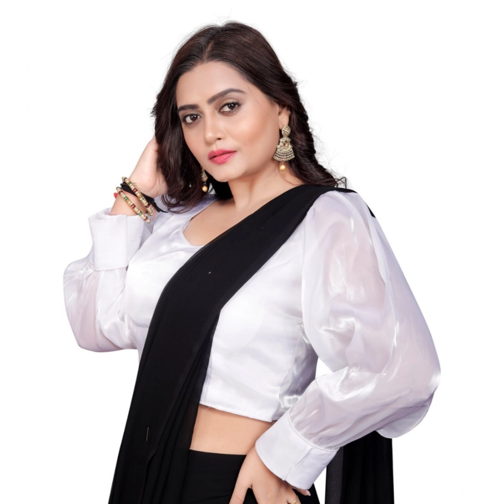 Women's?Organza Plain Readymade Blouse (White, Size: Free Size) - Image 3