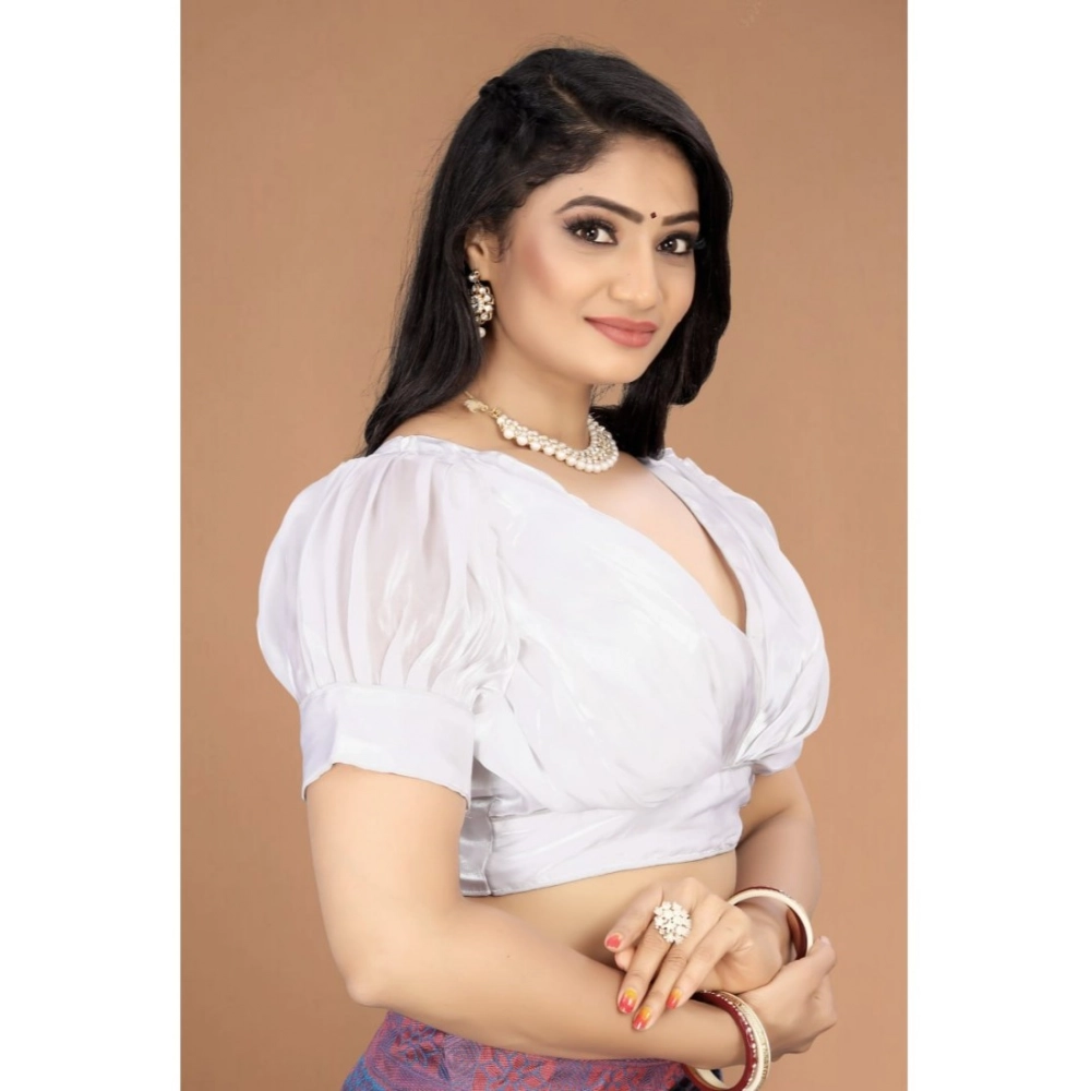 Women's Organza Plain Readymade Blouse (White, Size: Free Size) - Image 2