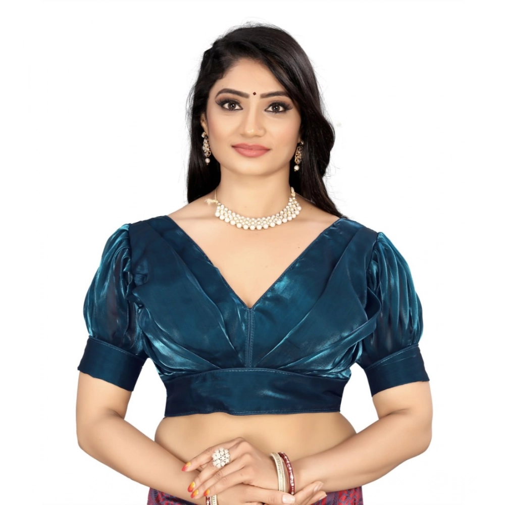 Women's Organza Plain Readymade Blouse (Teal, Size: Free Size)