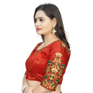 Alternative view of Women's Malai Silk Floral Readymade Blouse (Red, Size: Free Size)